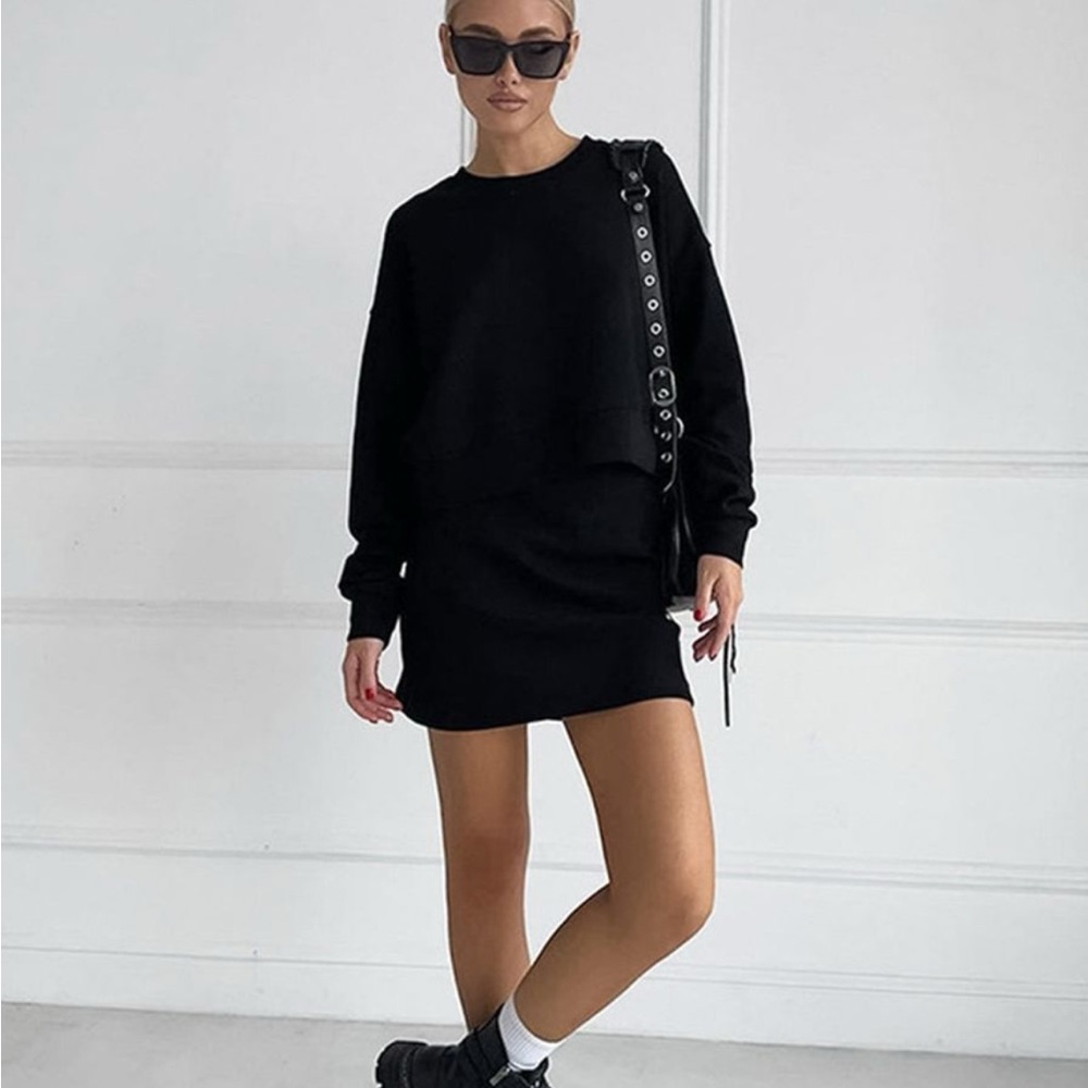 NWT Two-Piece Total Look Black Sweater + Skirt Set